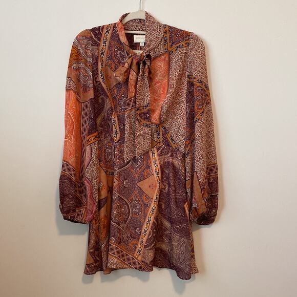 Revolve Divine Heritage Orchid Paisley Neck Tie Mini Dress Size: S - Picture 4 of 9